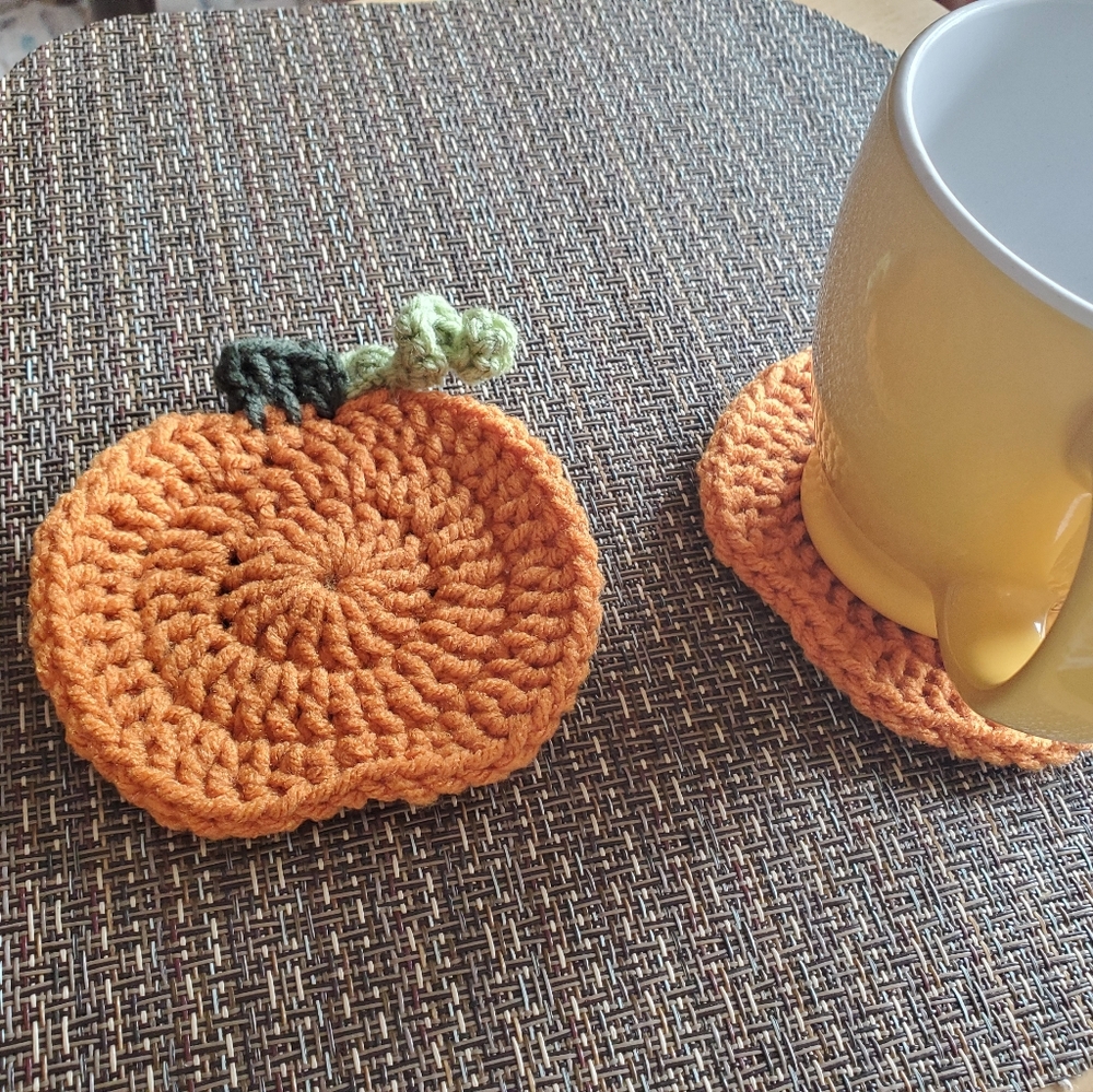 4 Crochet Coasters Handmade By Seller - Pumpkin Set - 100% Acrylic